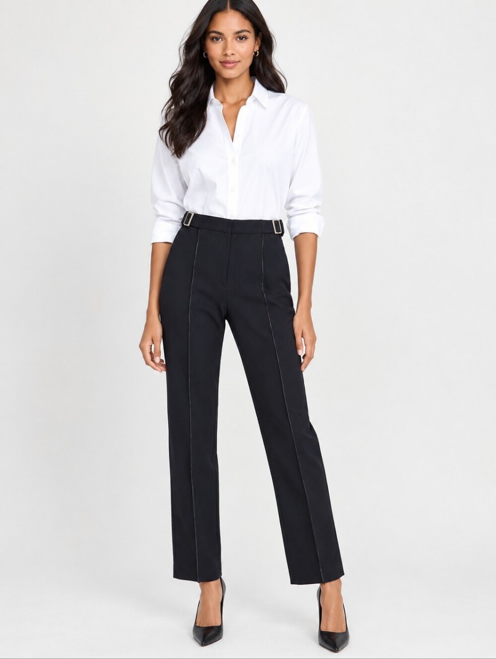 ❤️ ZARA HIGH RISE STRAIGHT CONTRAST TOPSTITCH PANTS, LARGE